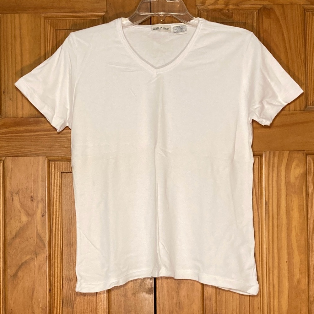 NWOT White Stag Vintage 90s Top V Neck Short Sleeve Blouse White Size L Large
